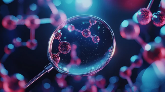 Color illustration of a magnifying glass and molecular models