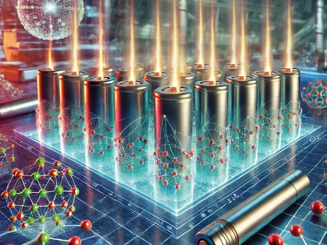 Color illustration depicting a lithium ion battery array